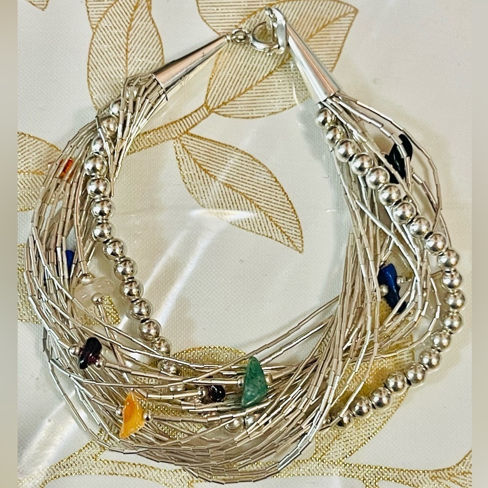 Vtg Carolyn Pollack Sterling Pearl Liquid Silver Southwest MultiStrand Bracelet